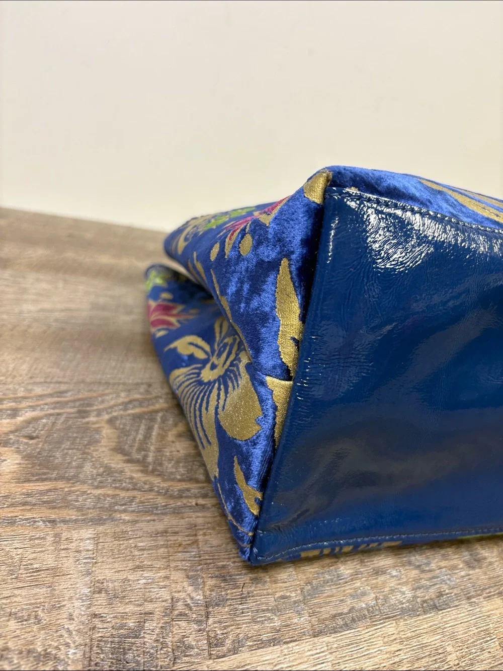 Tory Burch Rare Cosmic Floral Velvet Tote Blue Gold Shoulder Bag NWT